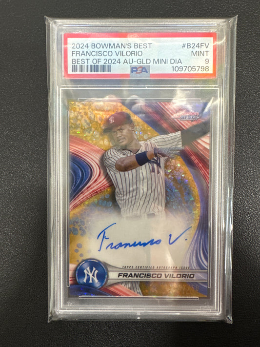2024 Bowman’s Best Francisco Vilorio Best Of 2024 Autograph Gold Mini Diamond /50 PSA 9