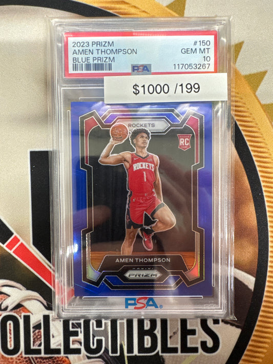 2023 Panini Prizm NBA Amen Thompson Blue Prizm Rookie /199 PSA 10