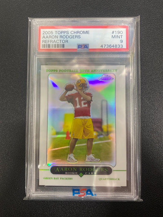 2005 Topps Chrome NFL Aaron Rodger’s Rookie Refractor PSA 9