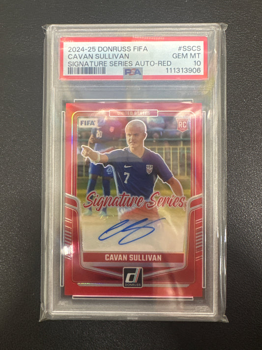 2024-25 Panini Donruss Fifa Cavan Sullivan Rookie Signature Series Auto Red /10 PSA 10
