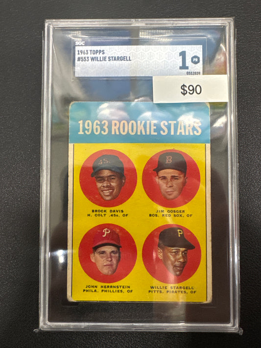 1963 Topps MLB 1963 Rookie Stars Brock Davis, Jim Gosger, John Herrnstein, Willie Stargell SGC 1