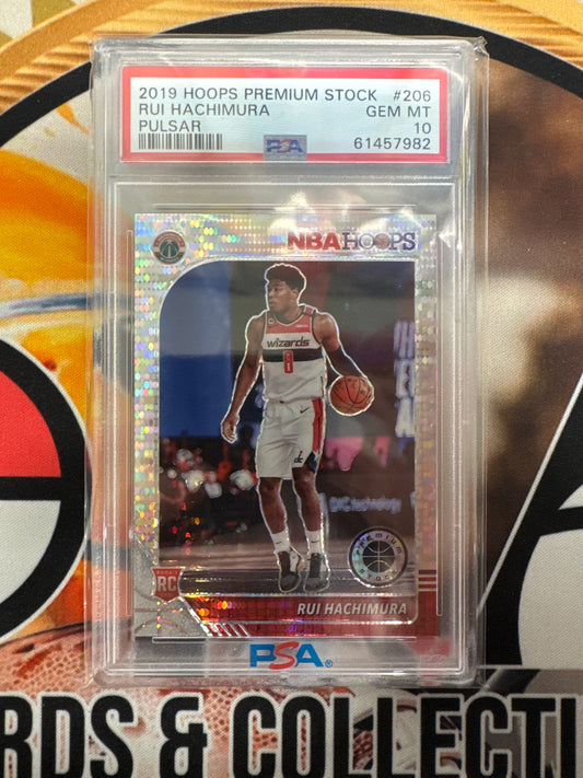 2019 Panini Hoops Premium Stock NBA Rui Hachimura Rookie Pulsar PSA 10