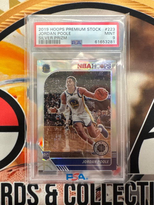 2019 Panini Hoops Premium Stock NBA Jordan Poole Rookie Silver Prizm PSA 9