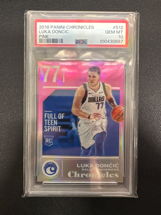2018 Panini Chronicles Luka Doncic Rookie Pink 75/75 PSA 10
