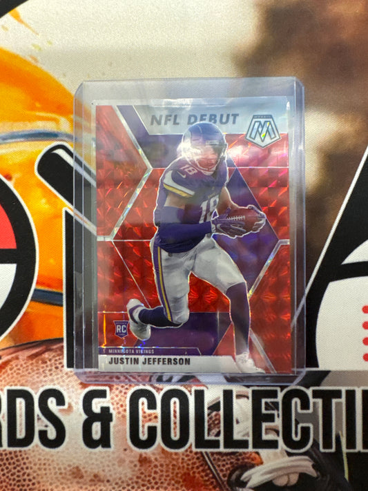 2020 Panini Mosaic NFL Justin Jefferson Rookie NFL Debut Red Mosaic