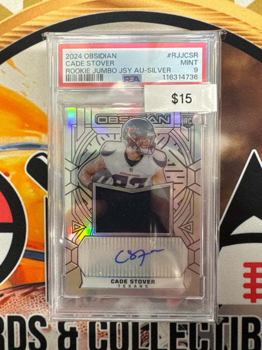 2024 Panini Obsidian NFL Cade Stover Rookie Jumbo Patch Autograph Silver /99 PSA 9