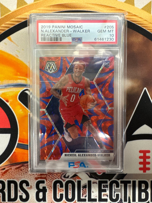 2019 Panini Mosaic NBA Nickeil Alexander-Walker Reactive Blue Rookie PSA 10