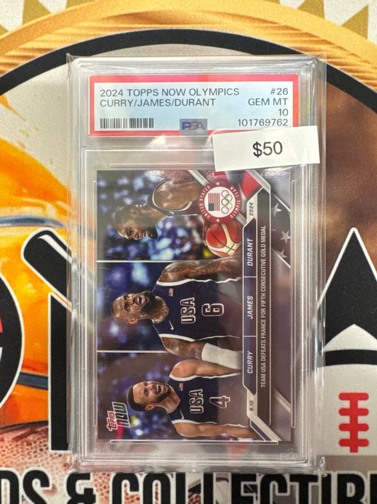 2024 Topps Now Olympics Curry/James/Durant PSA 10