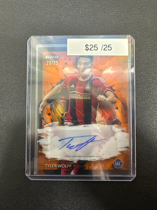 2024 Topps Finest MLS Tyler Wolff Rookie Orange Refractor Autograph /25