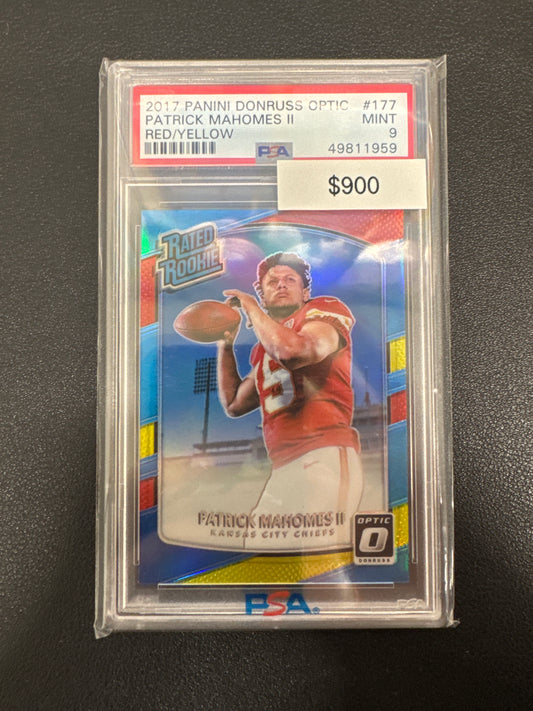 2017 Panini Donruss Optic NFL Patrick Mahomes II Rated Rookie Red/Yellow PSA 9