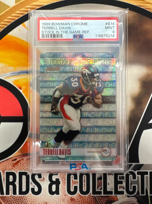 1999 Bowman Chrome NFL Terrell Davis Stock In The Game Refractor PSA 9