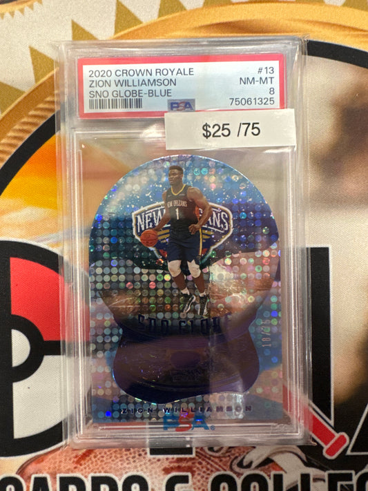 2020 Panini Crown Royale Zion Williamson Sno Globe Blue /75 PSA 8