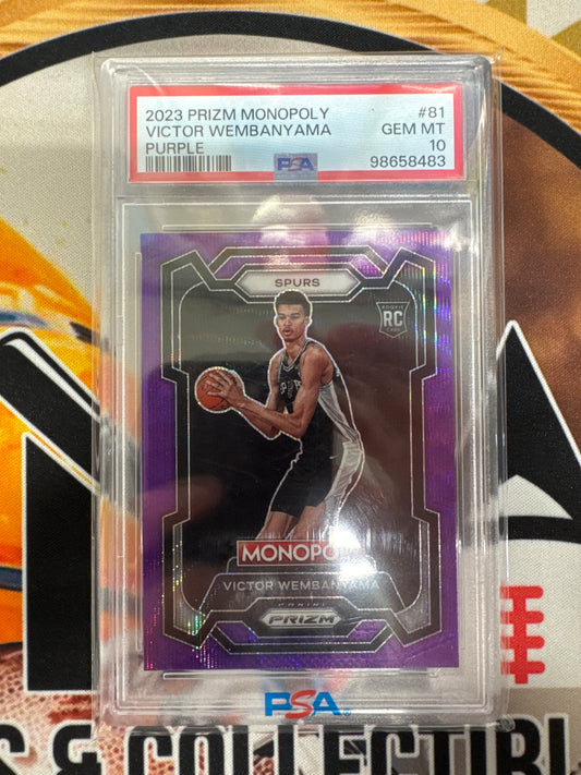 2023 Panini Prizm Monopoly Victor Wembanyama Rookie Purple Prizm PSA 10