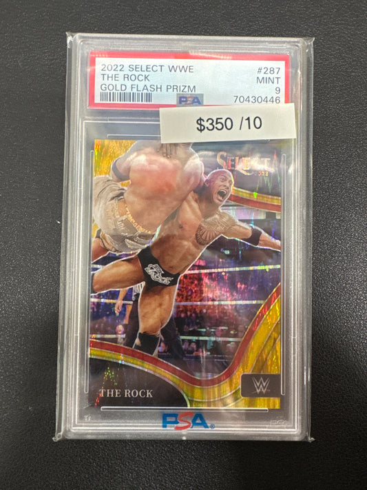 2022 Panini Select WWE The Rock Gold Flash Prizm /10 PSA 9