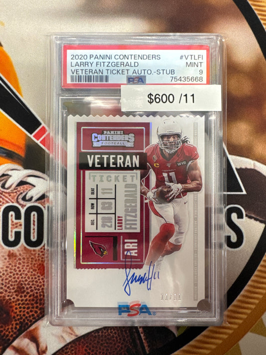 2020 Panini Contenders NFL Larry Fitzgerald Veteran Ticket Auto Stub 11/11 PSA 9