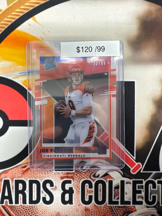 2020 Panini Donruss Clearly NFL Joe Burrow Rated Rookie Blue /99