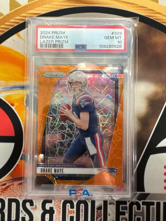 2024 Panini Prizm NFL Drake Maye Rookie Orange Lazer Prizm PSA 10