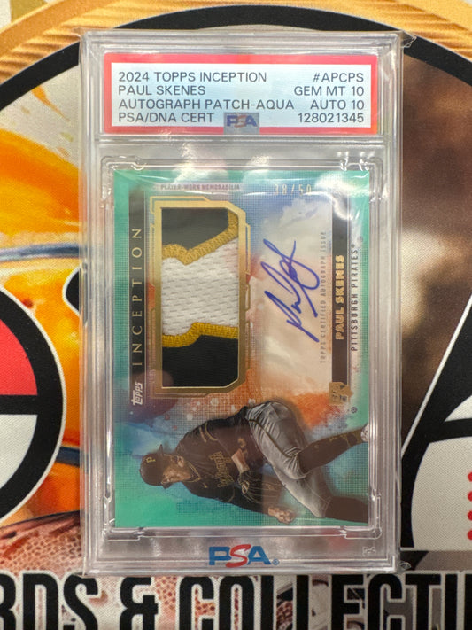 2024 Topps Inception MLB Paul Skenes Rookie Patch Autograph Aqua /50 PSA 10 Auto 10