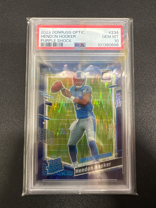 2023 Panini Donruss Optic Hendon Hooker Rated Rookie Purple Shock PSA 10