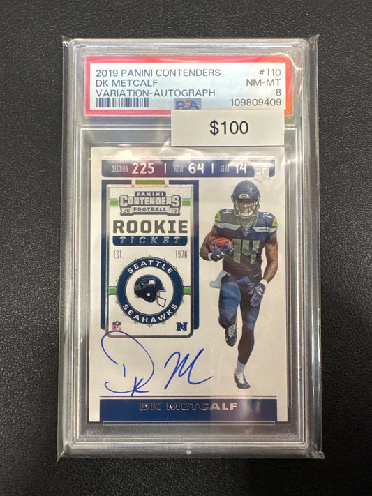 2019 Panini Contenders DK Metcalf Rookie Ticket Variation Autograph PSA 8