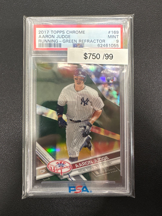 2017 Topps Chrome MLB Aaron Judge Rookie Running Green Refractor /99 PSA 9