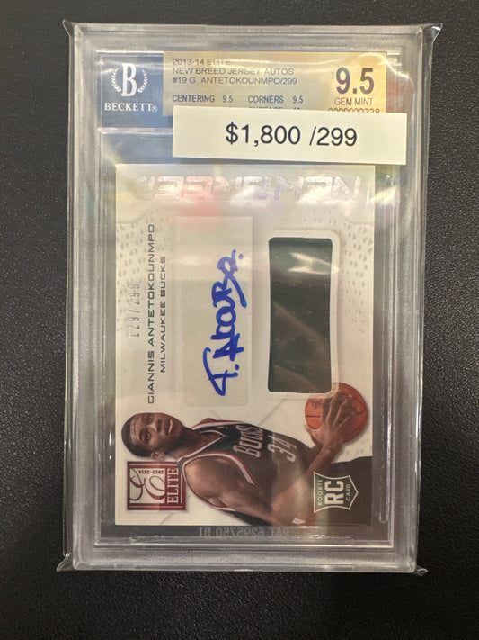 2013-14 Panini Elite Basketball Giannis Antetokounmpo New Breed Jersey Autograph /299 Rookie BGS 9.5/10