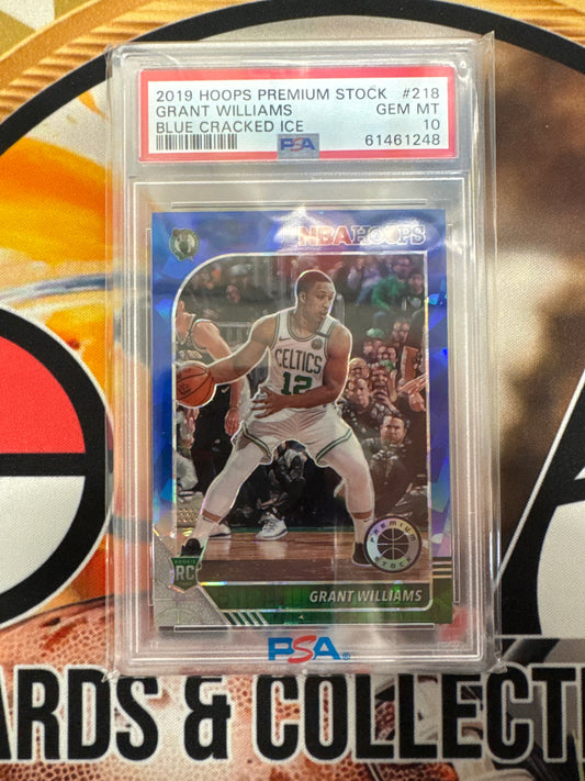 2019 Panini NBA Hoops Premium Stock Grant Williams Rookie Blue Cracked Ice PSA 10