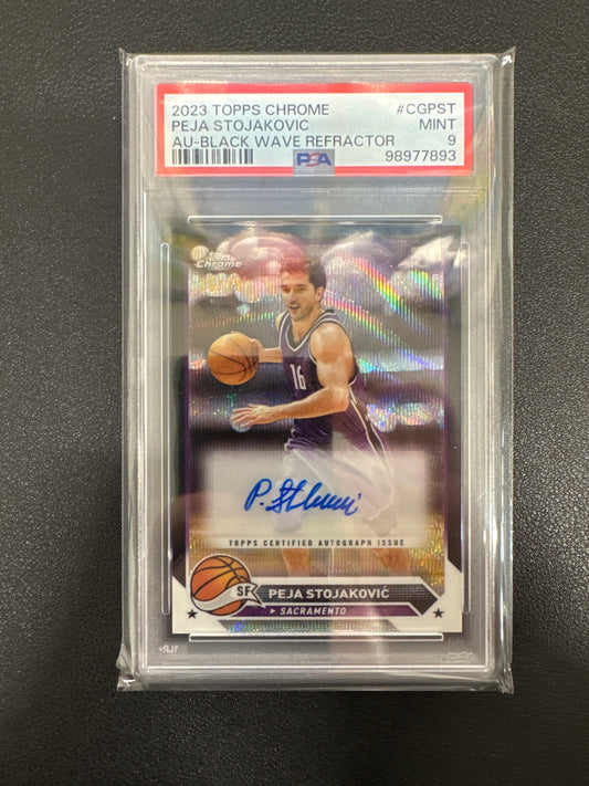 2023 Topps Chrome NBA Peja Stojakovic Black Wave Refractor Autograph /10 PSA 9