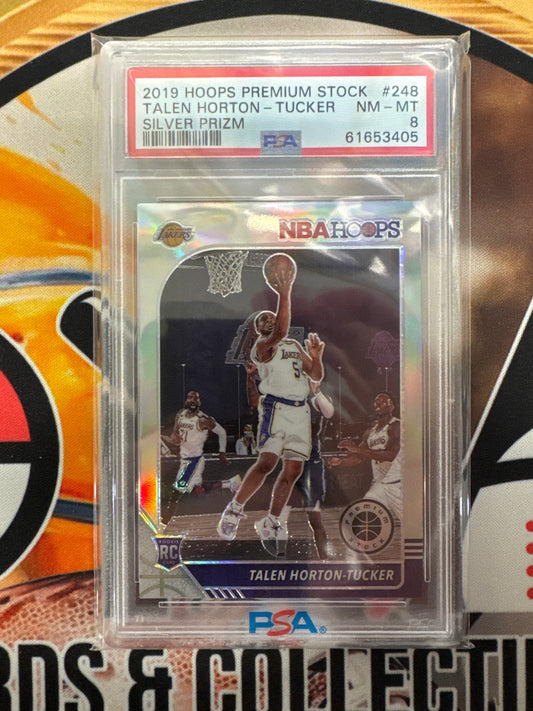 2019 Panini Hoops Premium Stock Talen Horton-Tucker Rookie Silver Prizm PSA 8