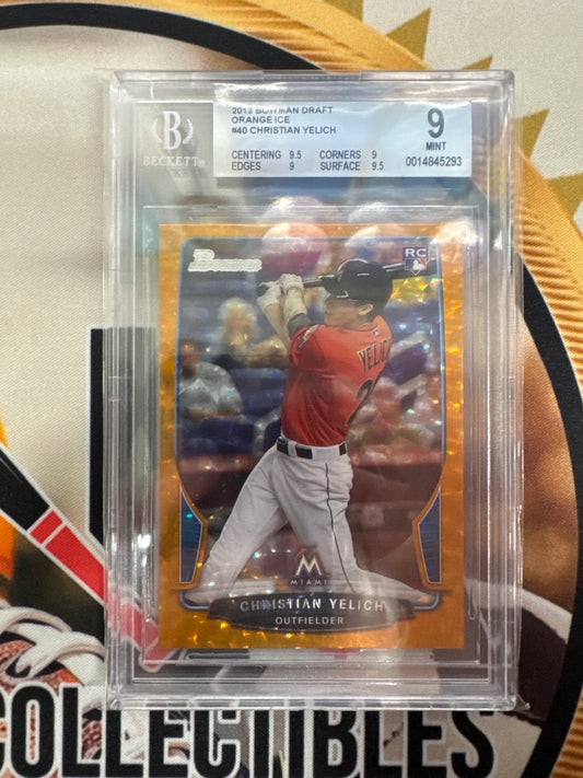 2013 Bowman Draft Christian Yelich Rookie Orange Ice /5 BGS 9