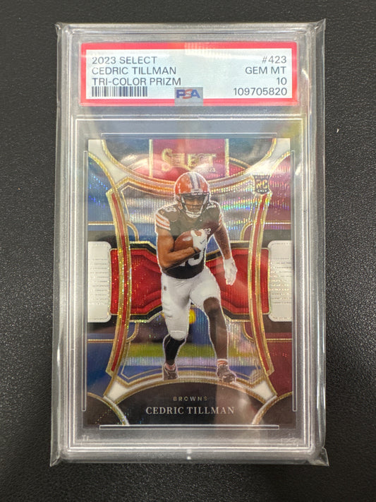 2023 Panini Select NFL Cedric Tillman Rookie Tri-Color Prizm /149 PSA 10