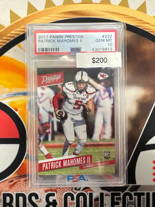 2017 Panini Prestige NFL Patrick Mahomes II Rookie PSA 10