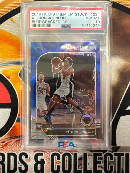 2019 Panini Hoops Premium Stock NBA Keldon Johnson Rookie Blue Ice PSA 10