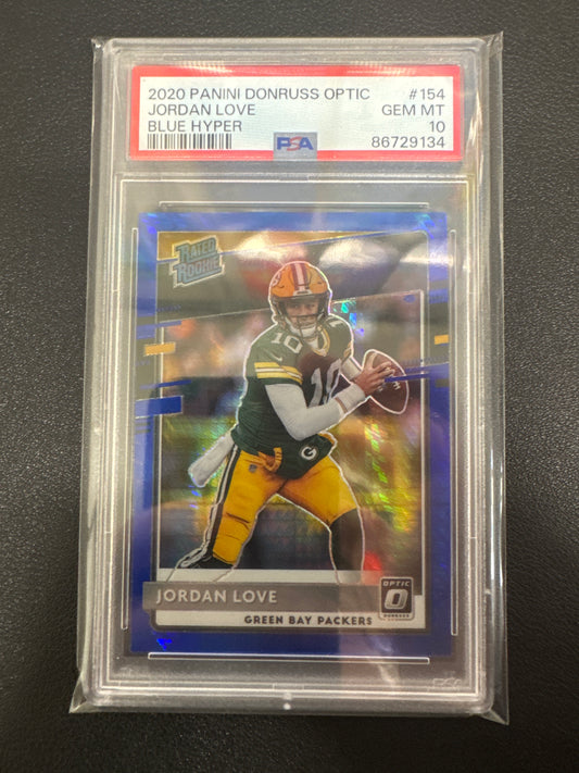 2020 Panini Donruss Optic Jordan Love Rated Rookie Blue Hyper PSA 10
