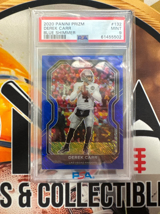 2020 Panini Prizm Derek Carr Blue Shimmer /25 PSA 9