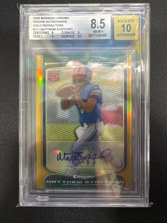 2009 Bowman Chrome Matthew Stafford Rookie Gold Signatures /25 BGS 8.5/10