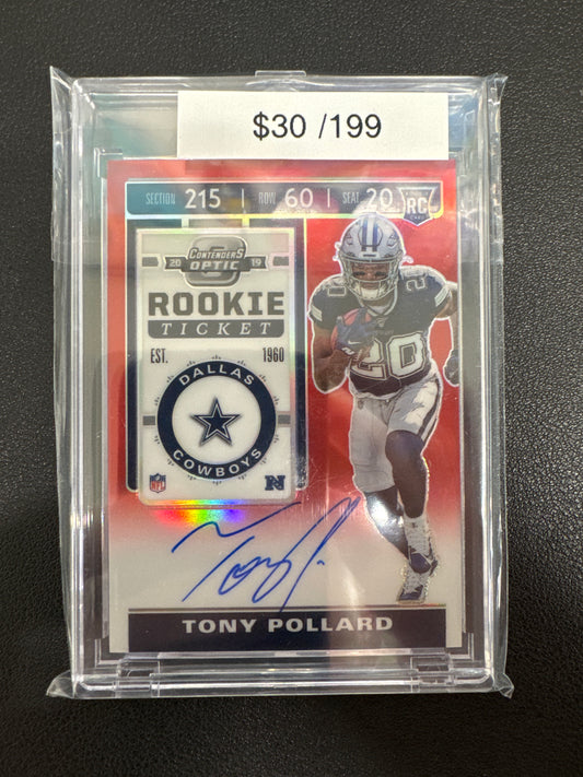 2019 Panini Contenders Optic Tony Pollard Rookie Ticket Red Autograph /199