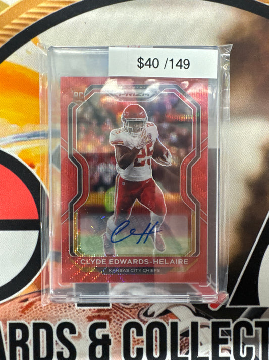 2020 Panini Prizm NFL Clyde Edwards-Helaire Rookie Red Wave Autograph /149