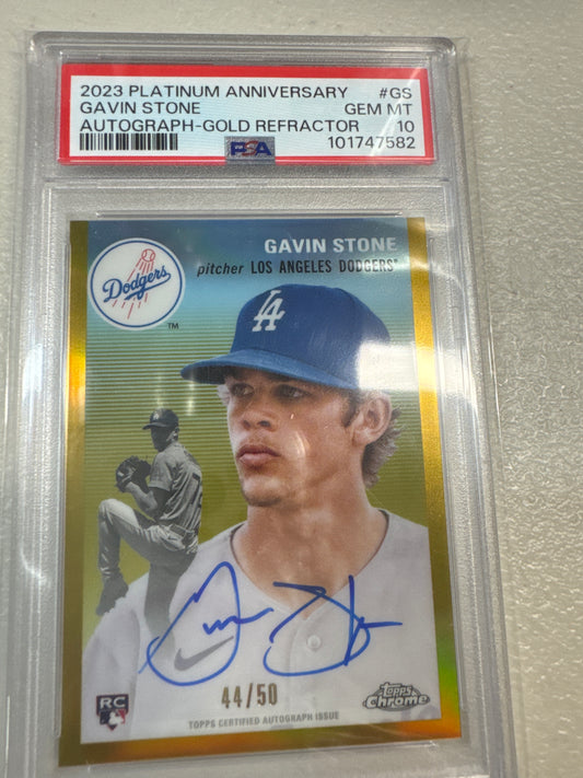 2023 Topps Platinum Gavin Stone Autograph gold refractor /50 PSA 10