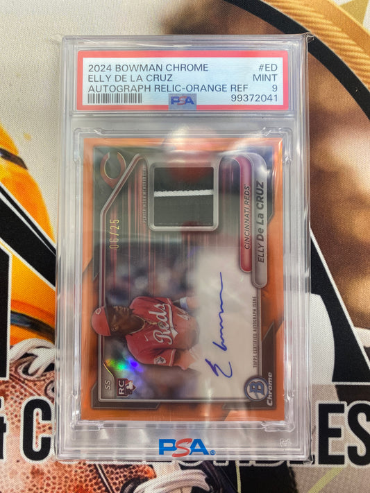 2024 Bowman Chrome Elly De La Cruz Rookie Autograph Relic Orange Refractor /25 PSA 9