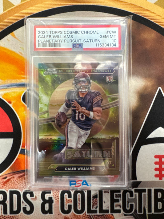 2024 Topps Chrome Cosmic NFL Caleb Williams Rookie Planetary Pursuit Saturn PSA 10