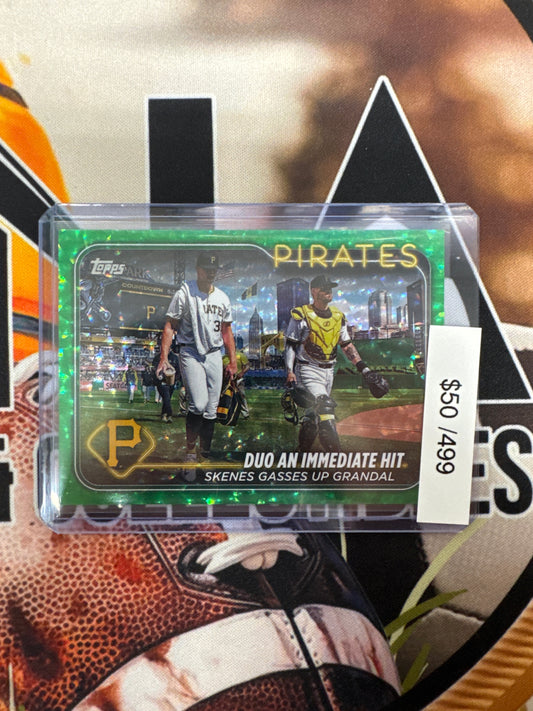 2024 Topps MLB Duo An Immediate Hit Skenes Gasses Up Grandal Green Sparkle /499