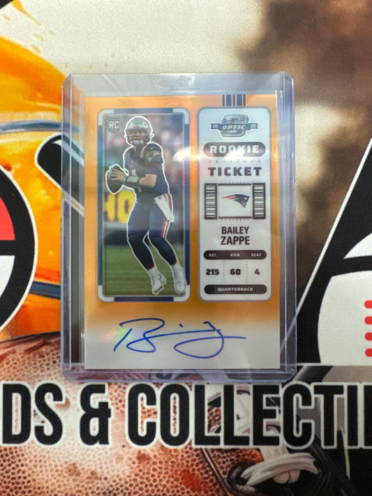 2022 Panini Contenders NFL Bailey Zappe Rookie Ticket Autograph Orange /50