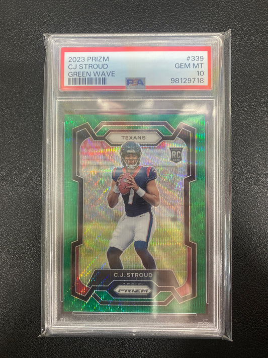 2023 Panini PRIZM NFL CJ Stroud Rookie Green Wave PSA 10