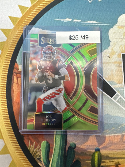 2023 Panini Select NFL Joe Burrow Neon Green Premier Level /49