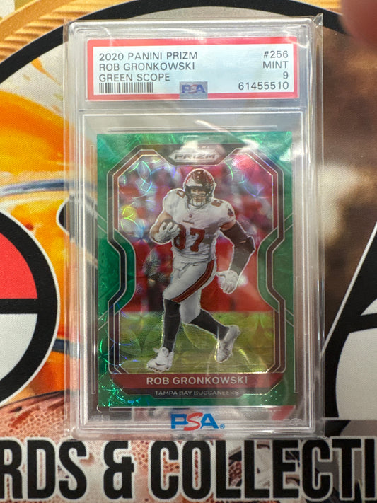 2020 Panini Prizm NFL Rob Gronkowski Green Scope /75 PSA 9