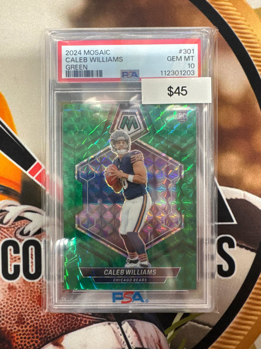 2024 Panini Mosaic NFL Caleb Williams Rookie Green Prizm PSA 10