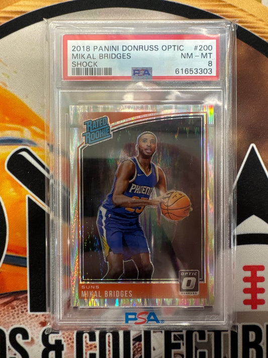 2018 Panini Donruss Optic NBA Mikal Bridges Rated Rookie Shock PSA 8