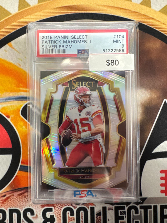 2018 Panini Select NFL Patrick Mahomes II Silver Prizm PSA 9
