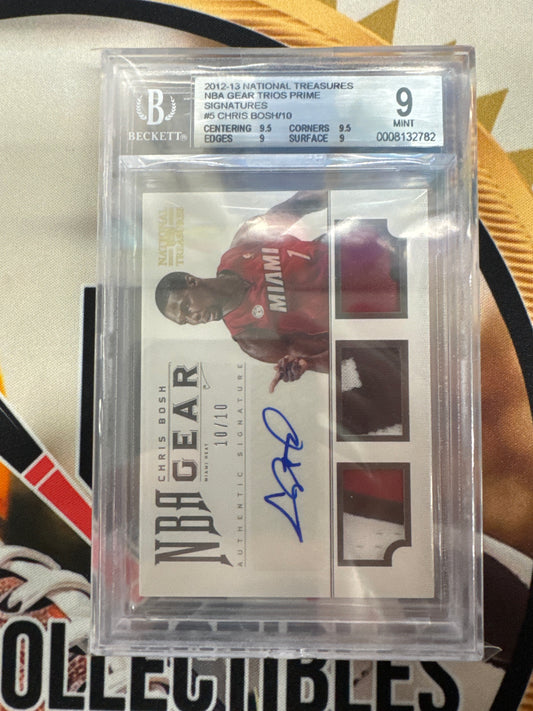 2012-13 Panini National Treasures Chris Bosh NBA Gear Trio Prime Patch Autograph /10 BGS 9 Auto 10